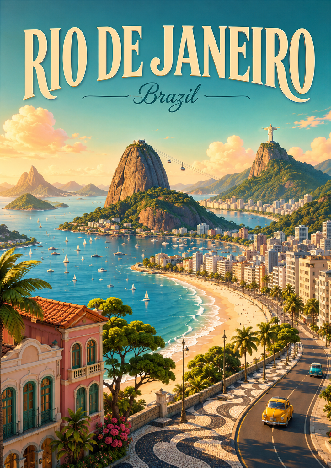 Rio de Janeiro Brazil Cinematic 3D Cartoon City Poster poster design preview