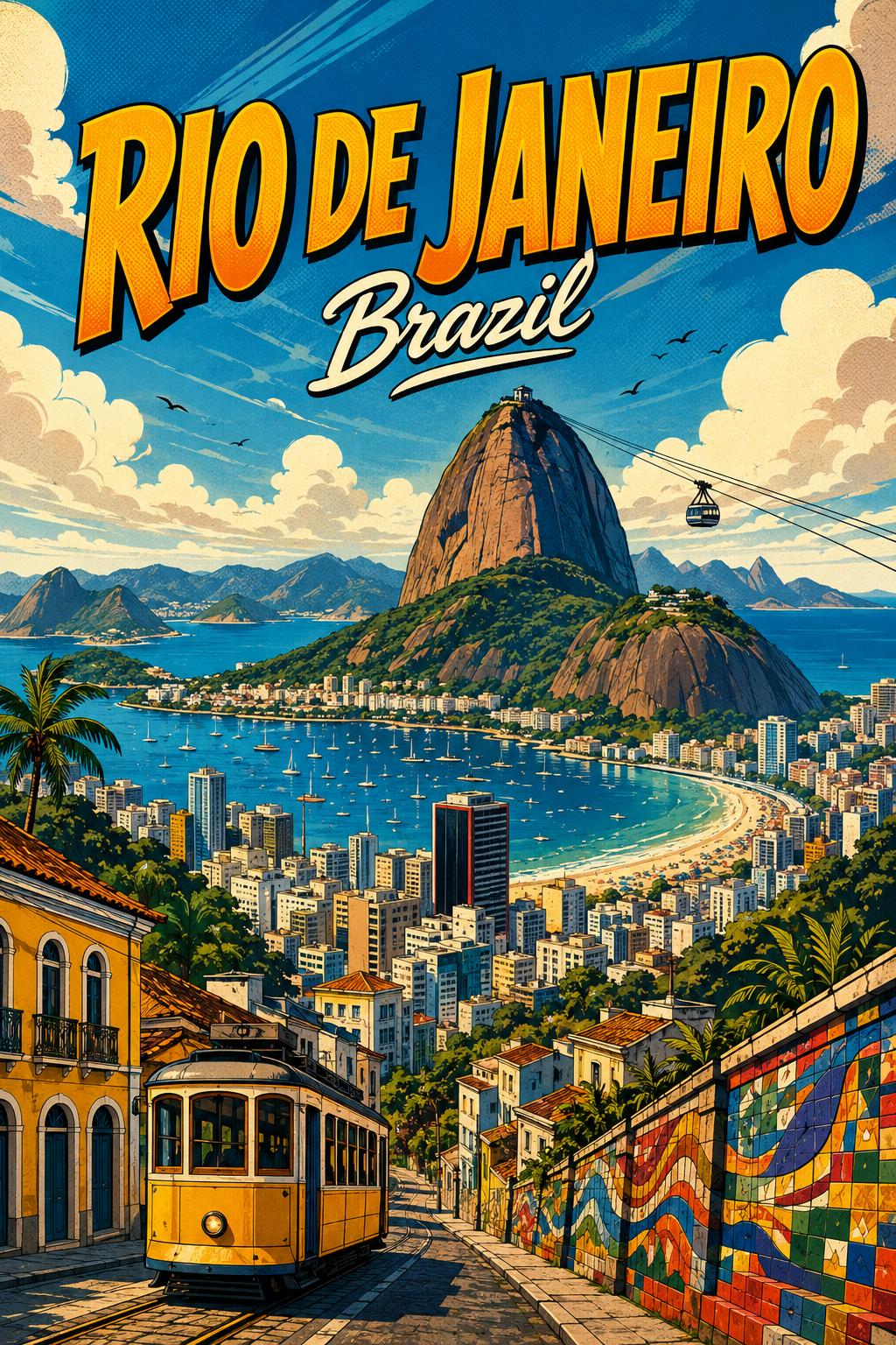 Rio de Janeiro Brazil Comic Illustration City Poster poster design preview