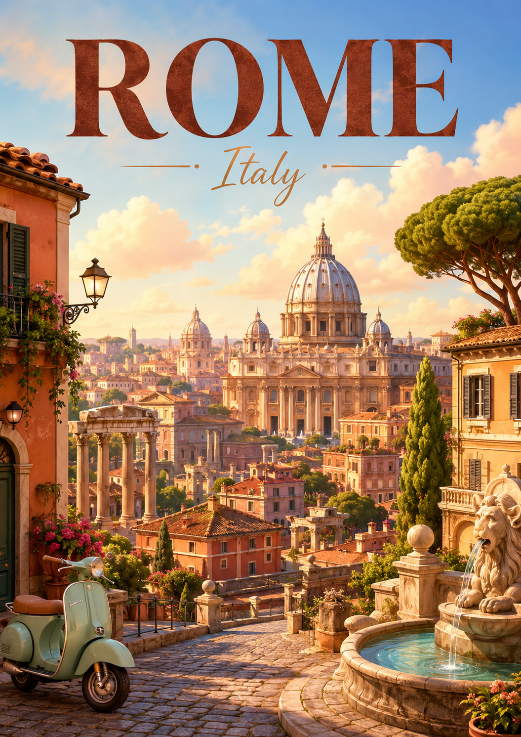 Rome Italy Cinematic 3D Cartoon City Poster poster design preview