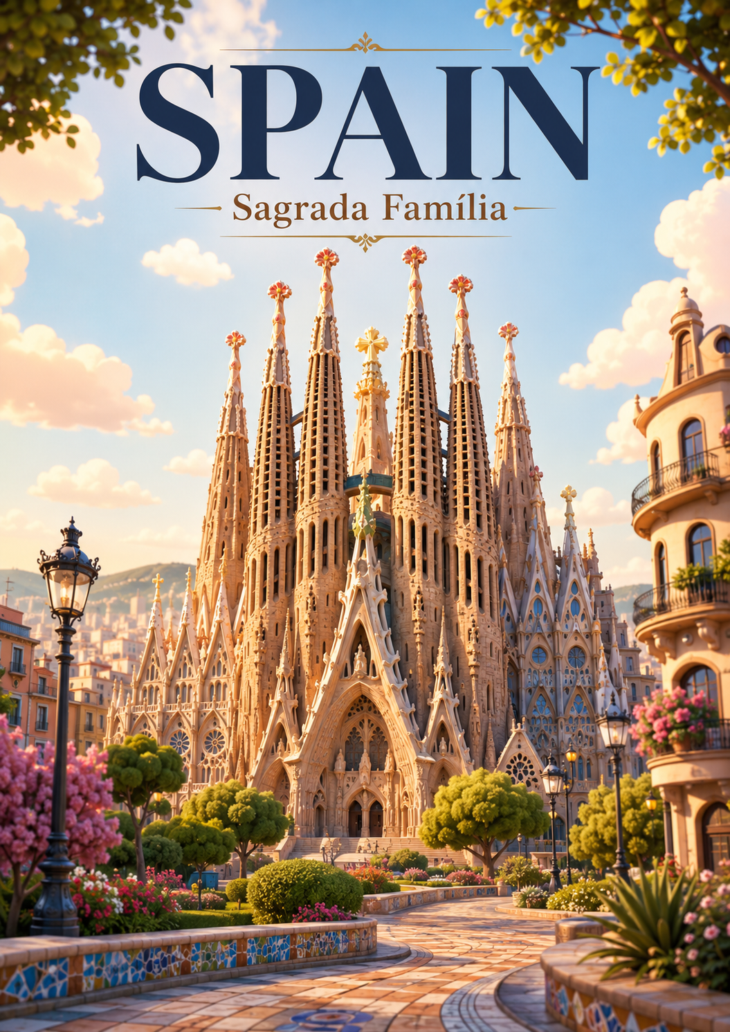 Sagrada Família Spain Cinematic 3D Cartoon Travel Poster poster design preview
