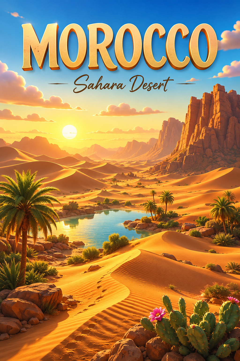 Sahara Desert Morocco Cinematic 3D Cartoon Nature Poster poster design preview