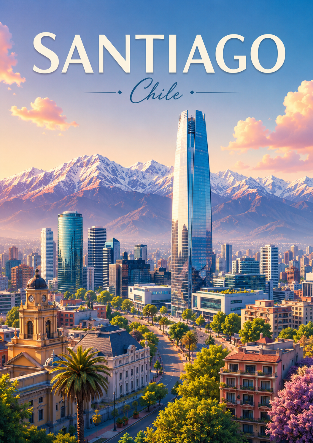 Santiago Chile Cinematic 3D Cartoon City Poster poster design preview