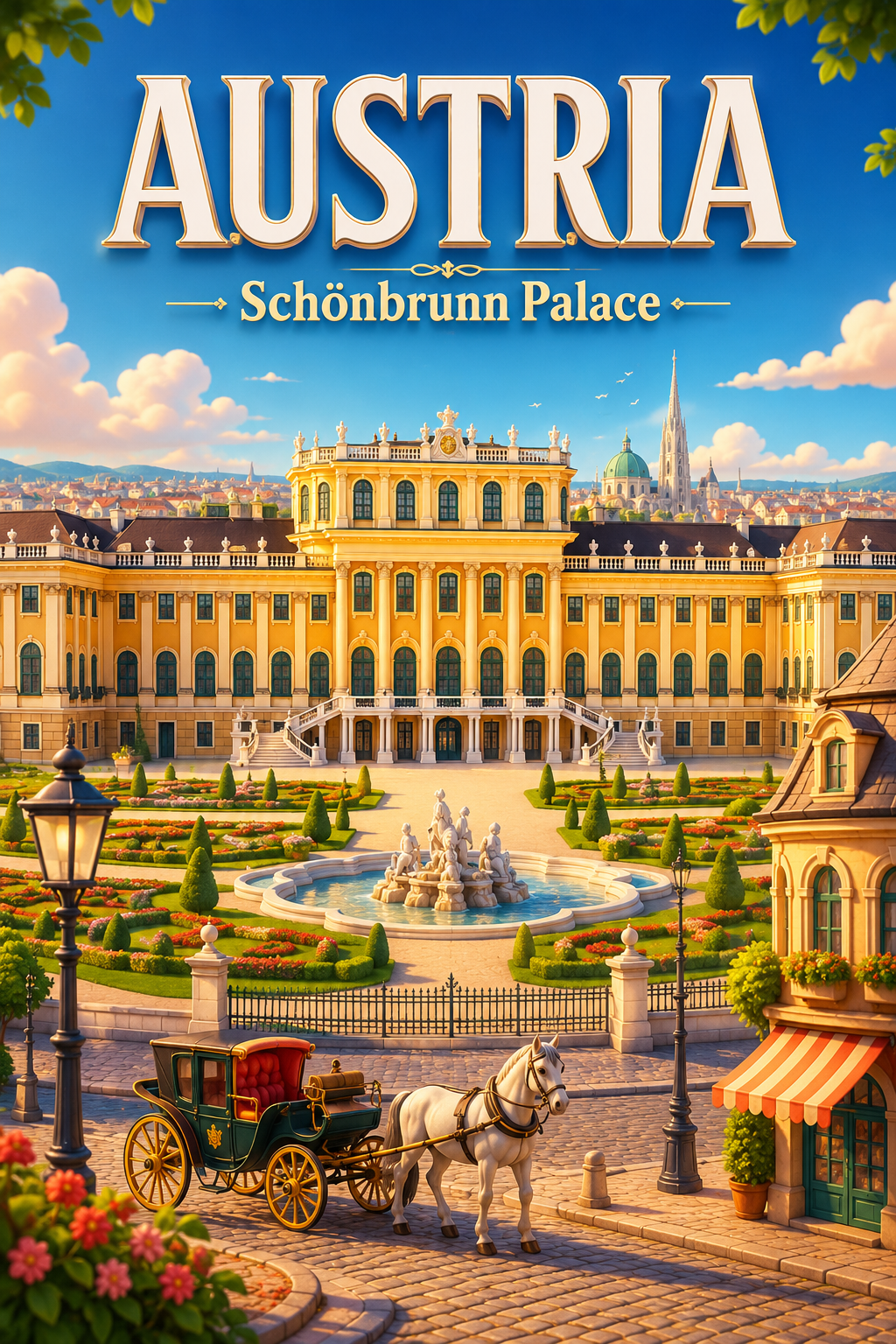 Schönbrunn Palace Austria Cinematic 3D Cartoon Travel Poster poster design preview