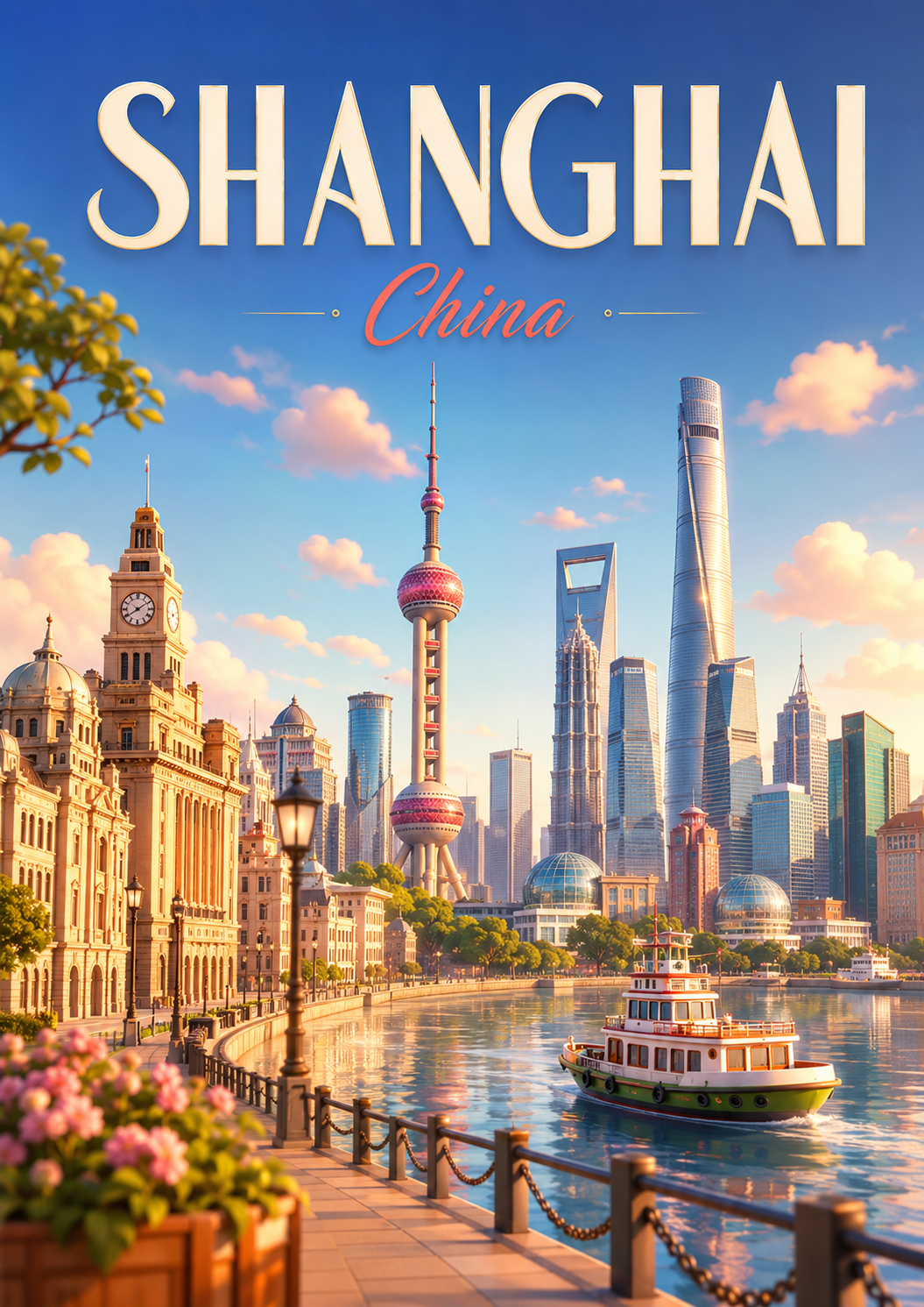 Shanghai China Cinematic 3D Cartoon City Poster poster design preview
