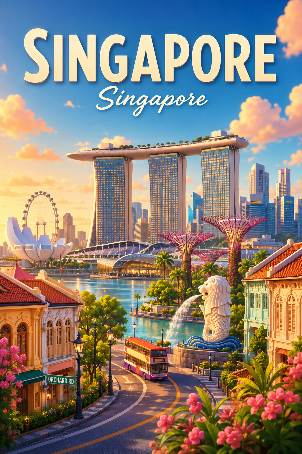 Singapore Cinematic 3D Cartoon City Poster poster design preview