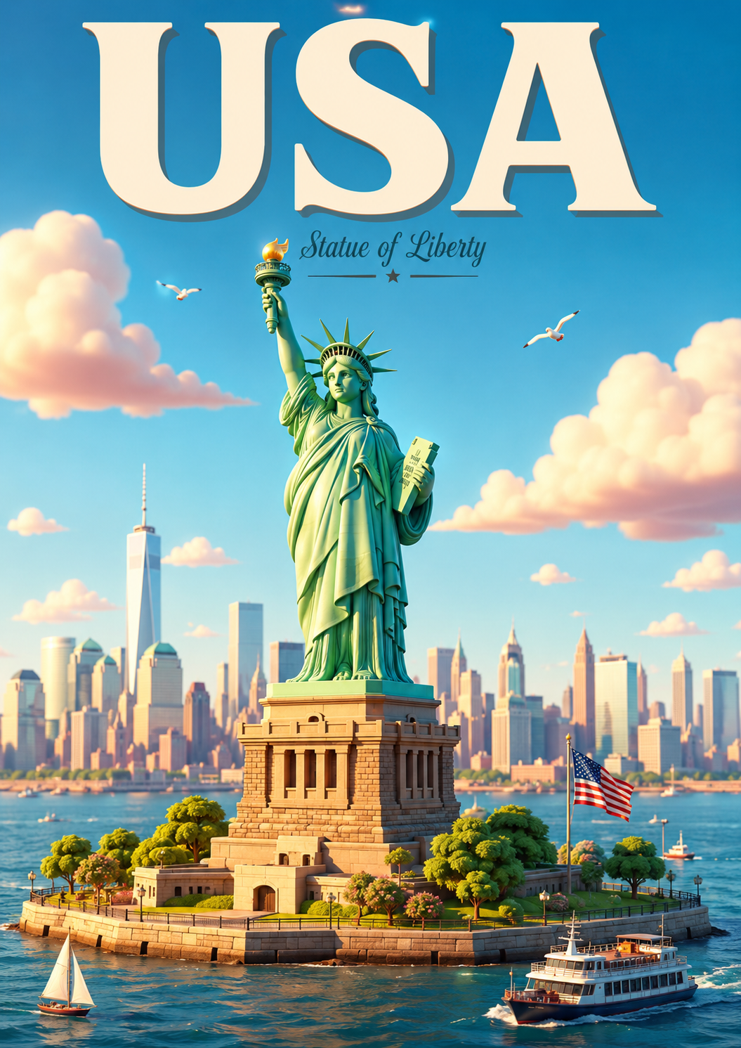 Statue of Liberty United States Cinematic 3D Cartoon Travel Poster poster design preview