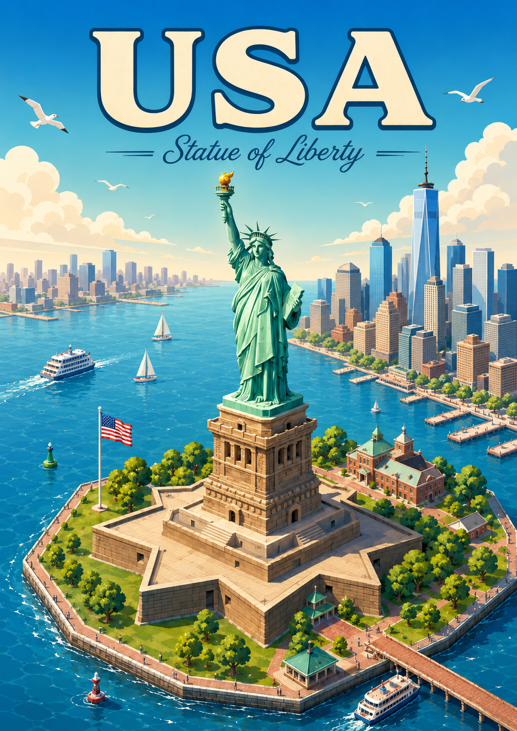 Statue of Liberty United States Isometric Travel Poster poster design preview