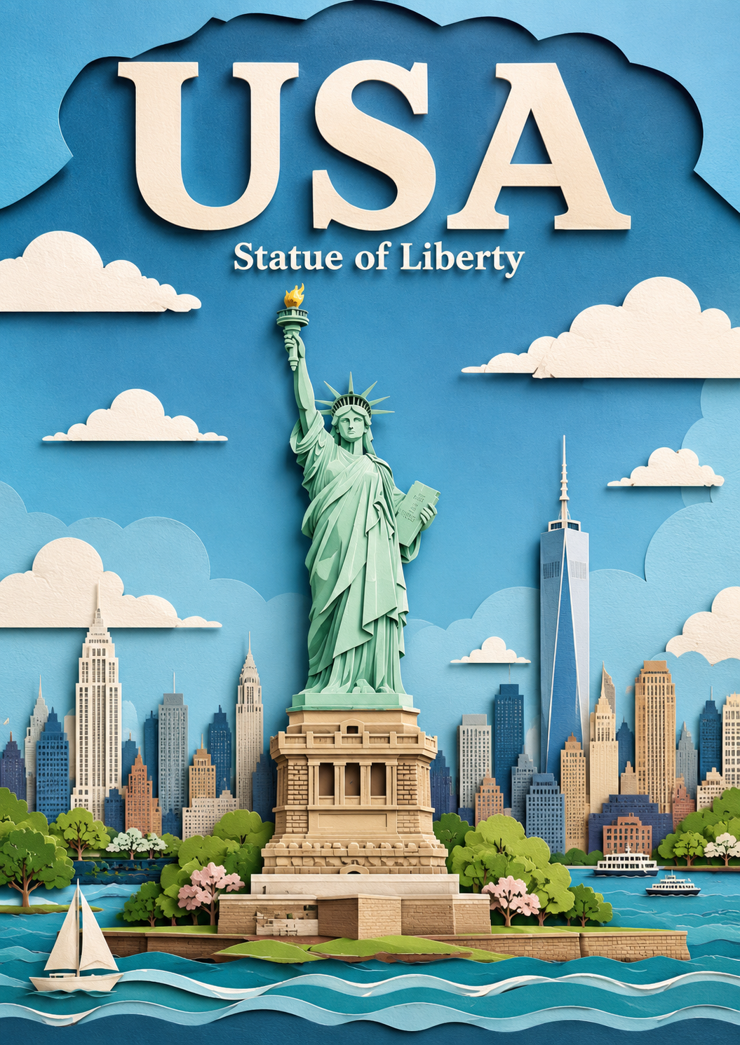 Statue of Liberty United States Paper Cut Travel Poster poster design preview
