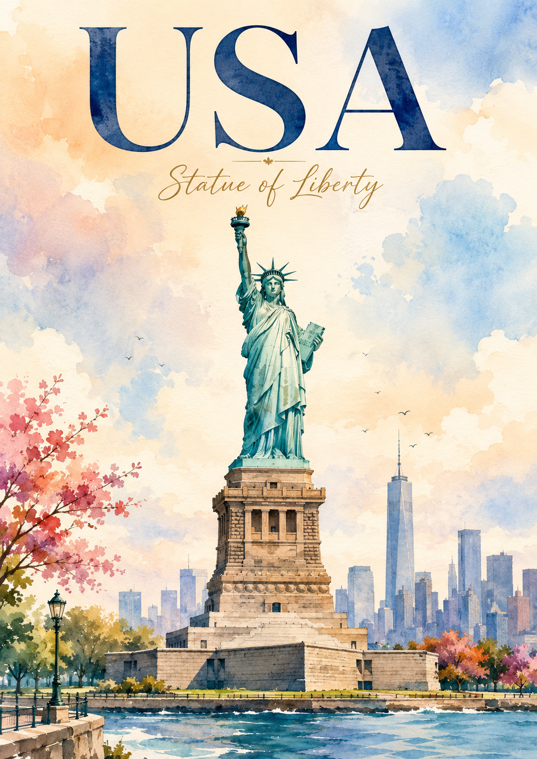 Statue of Liberty United States Watercolor Travel Poster poster design preview