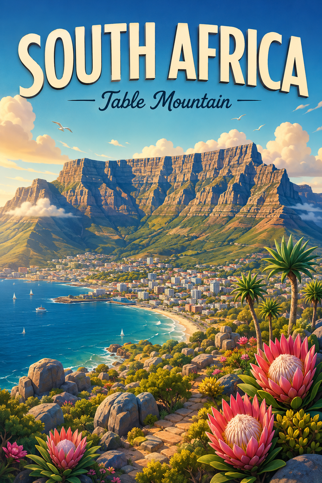 Table Mountain South Africa Cinematic 3D Cartoon Nature Poster poster design preview