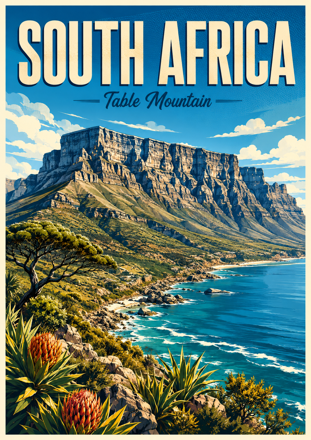 Poster Alam Ilustrasi Komik Table Mountain Afrika Selatan poster design preview
