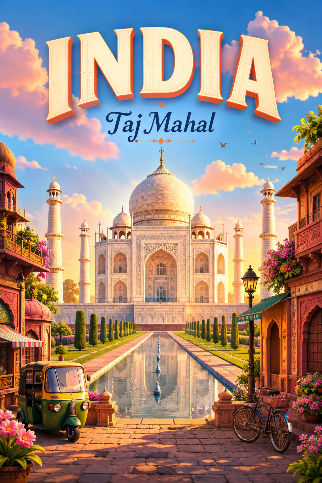 Taj Mahal India Cinematic 3D Cartoon Travel Poster poster design preview
