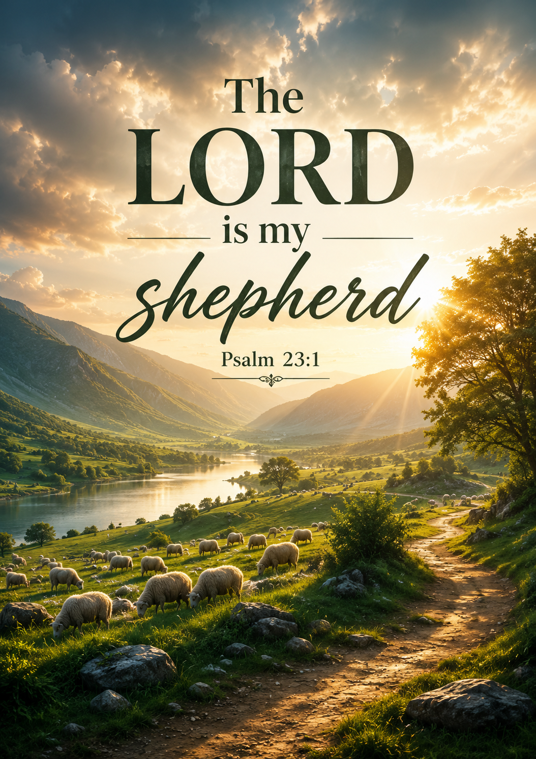 The LORD is my shepherd Psalm 23:1 Cinematic Christian Bible Verse Poster poster design preview