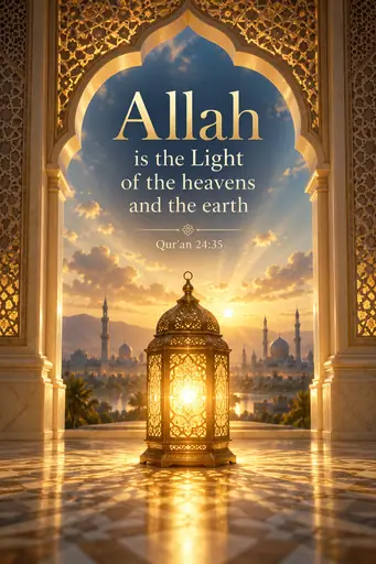 Allah is the Light of the heavens and the earth 24:35 Cinematic Islamic Qur'an Verse Poster poster design preview