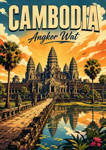 Angkor Wat Cambodia Comic Illustration Travel Poster poster design preview