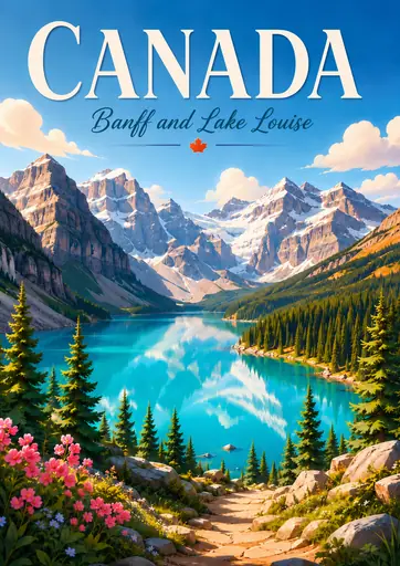 Banff and Lake Louise Canada Cinematic 3D Cartoon Nature Poster poster design preview