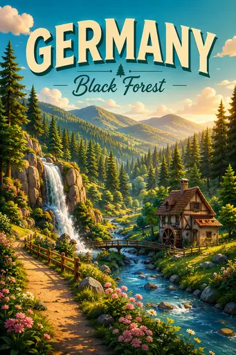 Black Forest Germany Cinematic 3D Cartoon Nature Poster poster design preview