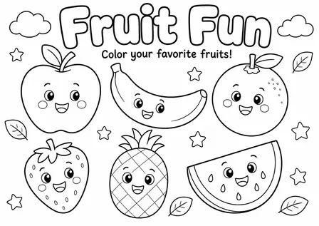Cute Fruits Coloring Poster for Kids poster design preview