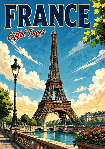 Eiffel Tower France Comic Illustration Travel Poster poster design preview