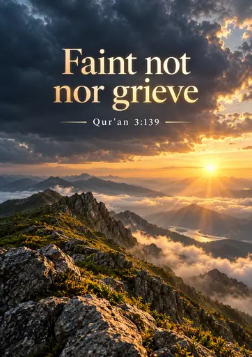 Faint not nor grieve 3:139 Cinematic Islamic Qur'an Verse Poster poster design preview