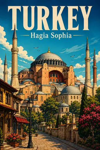 Hagia Sophia Turkey Comic Illustration Travel Poster poster design preview