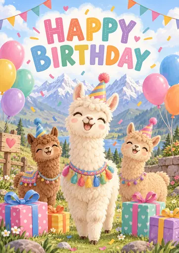 Happy Birthday Alpaca Kids Birthday Poster poster design preview