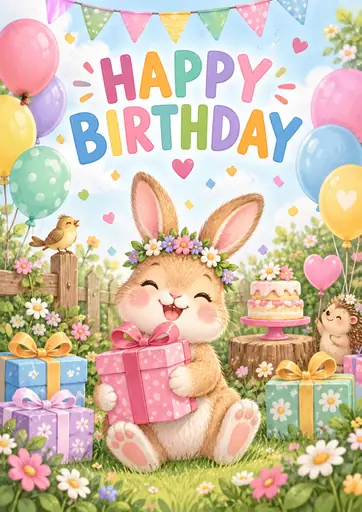 Happy Birthday Bunny Kids Birthday Poster poster design preview