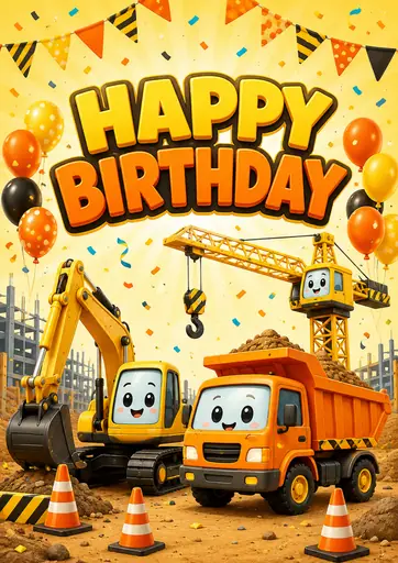 Happy Birthday Construction Vehicles Kids Birthday Poster poster design preview