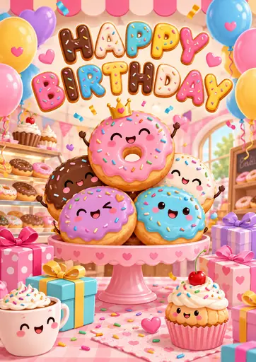 Happy Birthday Donut Party Kids Birthday Poster poster design preview