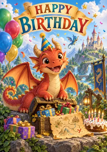 Happy Birthday Dragon Adventure Kids Birthday Poster poster design preview