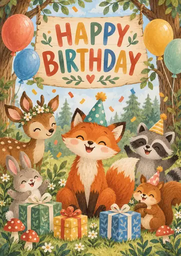 Happy Birthday Fox Kids Birthday Poster poster design preview