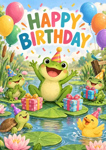 Happy Birthday Frog Kids Birthday Poster poster design preview