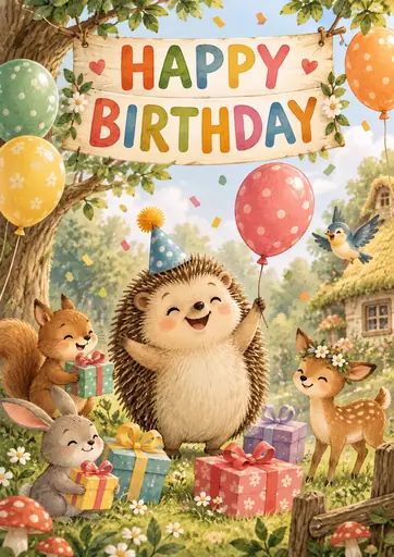 Happy Birthday Hedgehog Kids Birthday Poster poster design preview