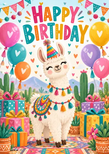 Happy Birthday Llama Kids Birthday Poster poster design preview