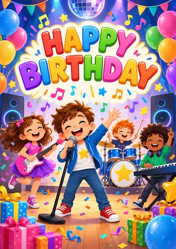 Happy Birthday Music Party Kids Birthday Poster poster design preview