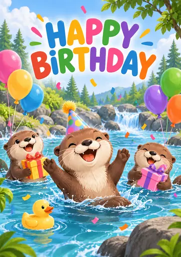 Happy Birthday Otter Kids Birthday Poster poster design preview