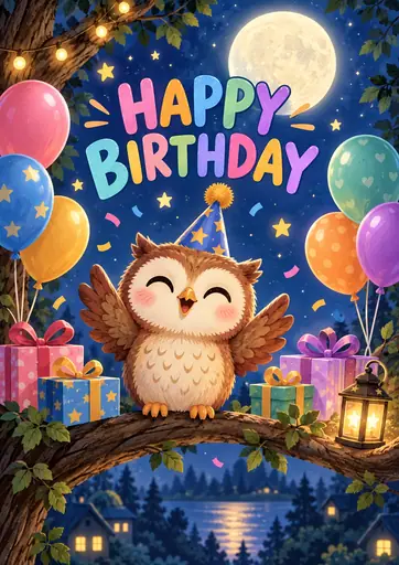 Happy Birthday Owl Kids Birthday Poster poster design preview