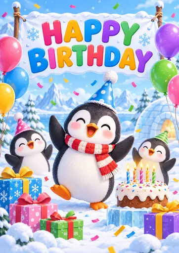 Happy Birthday Penguin Kids Birthday Poster poster design preview