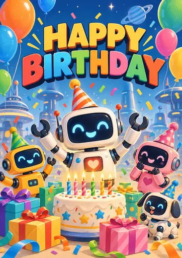 Happy Birthday Robot Party Kids Birthday Poster poster design preview
