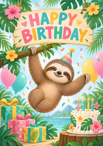 Happy Birthday Sloth Kids Birthday Poster poster design preview