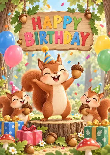 Happy Birthday Squirrel Kids Birthday Poster poster design preview