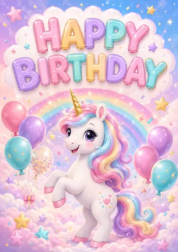 Pôster de feliz aniversário para crianças, unicórnio poster design preview