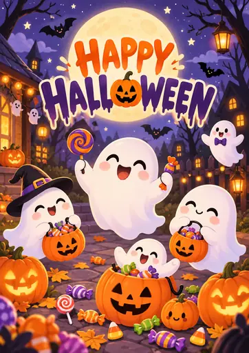 Happy Halloween Ghost Candy Party Cute Kids Poster poster design preview