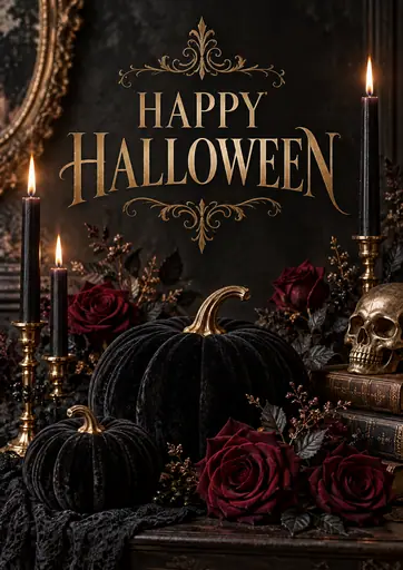 Happy Halloween Gothic Pumpkin and Roses Elegant Poster poster design preview