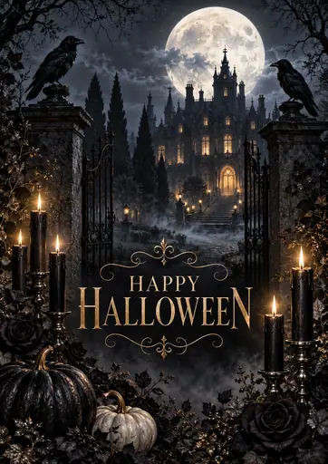 Happy Halloween Moonlit Ravens Manor Elegant Poster poster design preview
