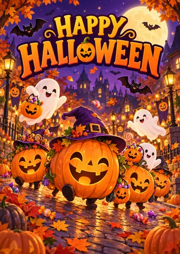 Happy Halloween Pumpkin Parade Cute Kids Poster poster design preview