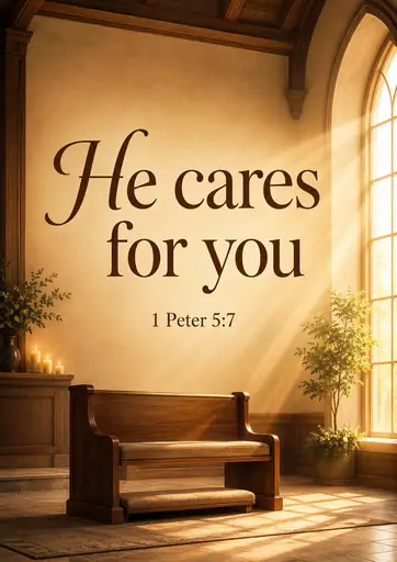 He cares for you 1 Peter 5:7 Cinematic Christian Bible Verse Poster poster design preview