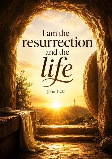 I am the resurrection and the life John 11:25 Cinematic Christian Bible Verse Poster poster design preview