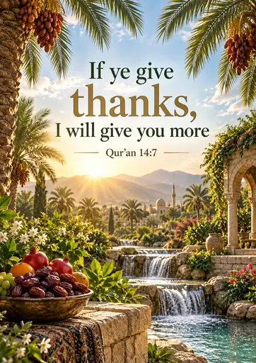 If ye give thanks, I will give you more 14:7 Cinematic Islamic Qur'an Verse Poster poster design preview