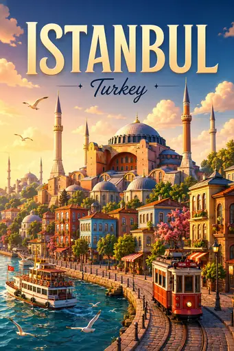 Istanbul Turkey Cinematic 3D Cartoon City Poster poster design preview